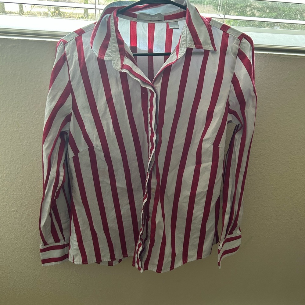 Red and White Striped Button-Up Shirt